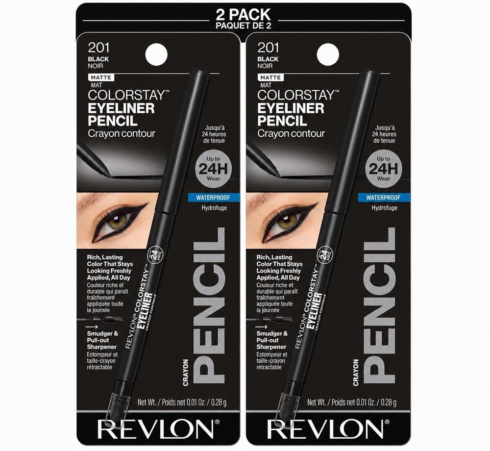 2 PACK Revlon ColorStay Pencil Waterproof Eyeliner, 201 Black, AUTHENTIC NEW
